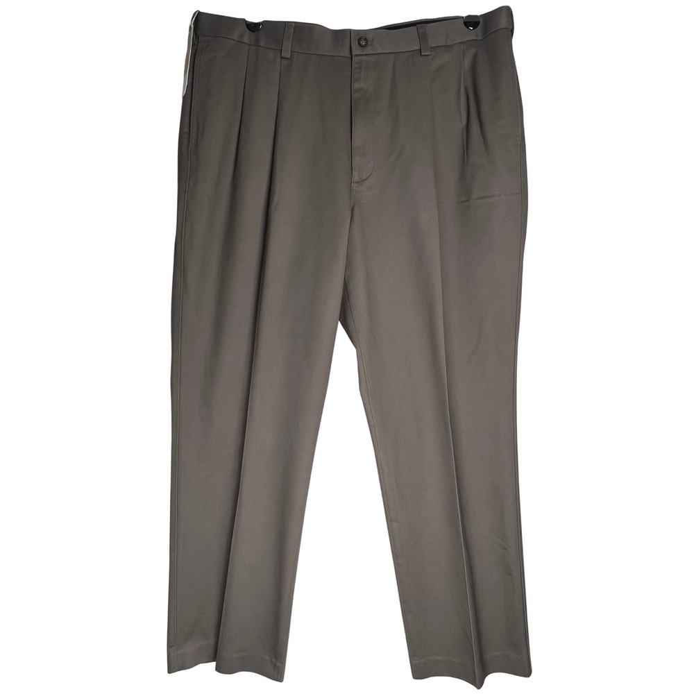 Savane Mens Performance Chino Pants 40x29 Shale Brown Pleated Straight Fit New